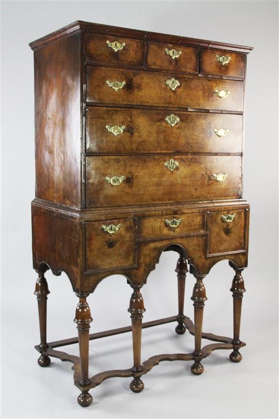 An early 18th century walnut chest on stand, W.3ft 2in.